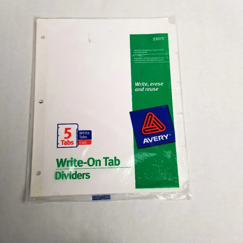 Avery 5 Tab Write On Dividers Sealed 1998 Vintage NOS Y2K Office